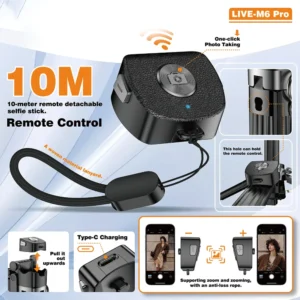 PLOKAMA LIVE-M6 Pro 2-LED Lights Handle Tripod Selfie Stick - Image 4