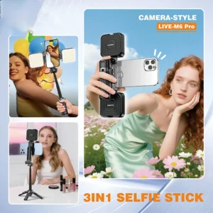 PLOKAMA LIVE-M6 Pro 2-LED Lights Handle Tripod Selfie Stick - Image 6