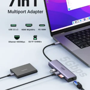 Alternative view of UGREEN 45379 CM498 7-in-1 USB-C 4K 60Hz 10Gbps 100W Multifunction Adapter Hub (Space Grey)