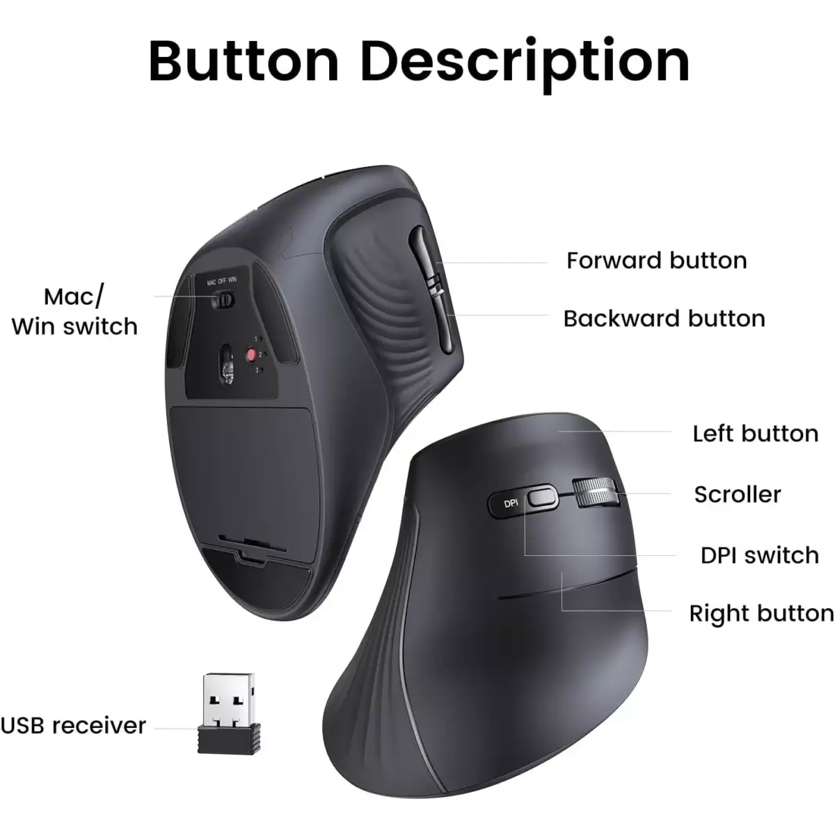 UGREEN 85081 MU008S Multi-Mode Wireless & Bluetooth Vertical Mouse - Image 6