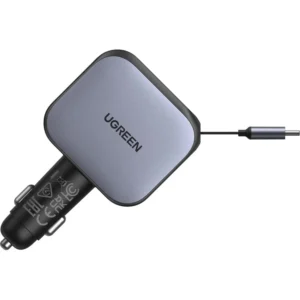 UGREEN Nexode 55909B EC603 90W 2-Port (1xUSB-A + 1xUSB-C) Fast Car Charger with USB-C Retractable Cable 0.7m (Space Grey)