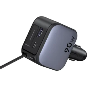 Alternative view of UGREEN Nexode 55909B EC603 90W 2-Port (1xUSB-A + 1xUSB-C) Fast Car Charger with USB-C Retractable Cable 0.7m (Space Grey)