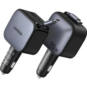 UGREEN Nexode 55909B EC603 90W 2-Port (1xUSB-A + 1xUSB-C) Fast Car Charger with USB-C Retractable Cable 0.7m (Space Grey) - Image 3