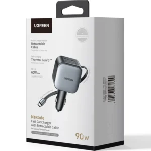 UGREEN Nexode 55909B EC603 90W 2-Port (1xUSB-A + 1xUSB-C) Fast Car Charger with USB-C Retractable Cable 0.7m (Space Grey) - Image 4