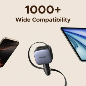 UGREEN Nexode 55909B EC603 90W 2-Port (1xUSB-A + 1xUSB-C) Fast Car Charger with USB-C Retractable Cable 0.7m (Space Grey) - Image 9