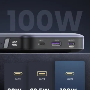 Alternative view of UGREEN Nexode 55988B PB536 45W 20000mAh Flight Approved Power Bank with Built-in USB-C Cable (Space Grey)