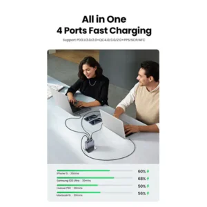 Alternative view of UGREEN Nexode Pro 25877 X763 160W 4-Port (3xUSB-C + 1xUSB-A) GaN Desktop Fast Charger with USB-C to USB-C Cable 1.5m (Space Grey)