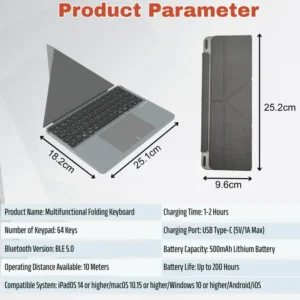 iBOX11 New Concept Folding Keyboard With Touchpad (Grey) - Image 7